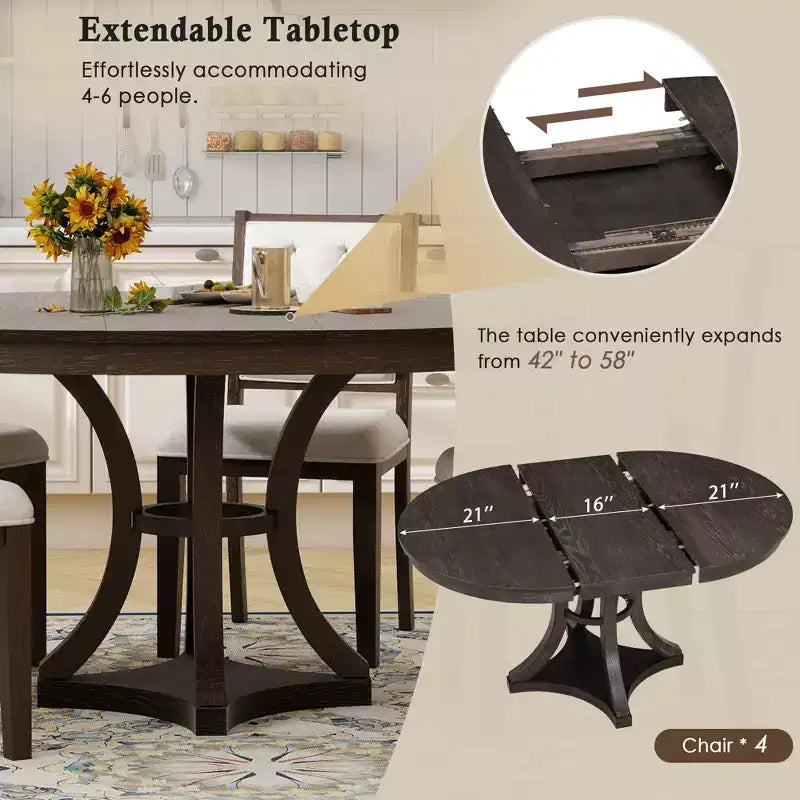 GDFStudio Jane 5 Piece Dining Set with Round Table and Armless Chairs