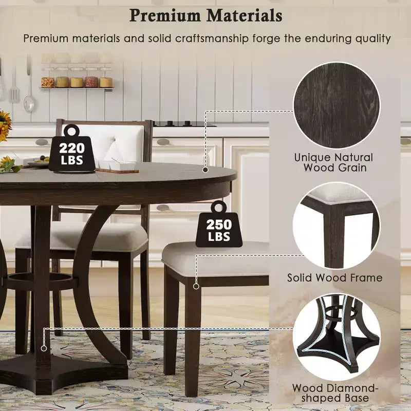 GDFStudio Jane 5 Piece Dining Set with Round Table and Armless Chairs