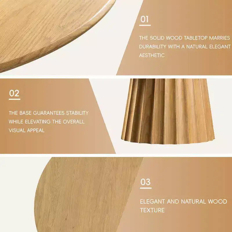 PexFix 52 Modern Round Dining Table Set with 8 Upholstered Chairs Natural Textured Wood Top Pleated Pedestal Base Beige Seats for Kitchen Dining Room