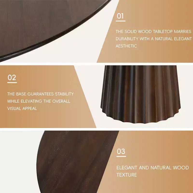 PexFix 52 Modern Round Dining Table Set with 6 Upholstered Chairs Walnut Textured Wood Top Pleated Pedestal Base Beige Seats for Kitchen Dining Room