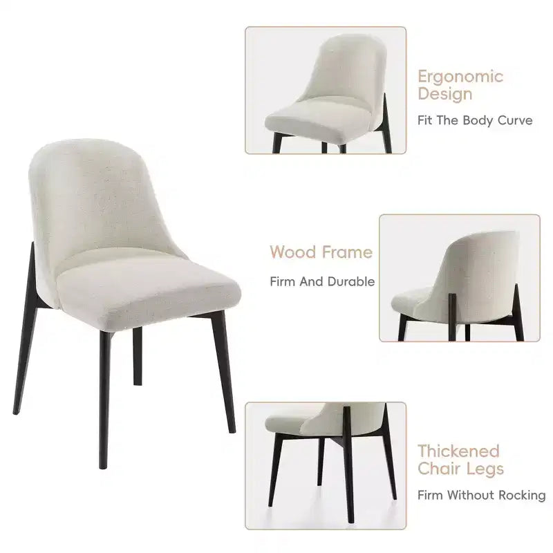 PexFix 52 Modern Round Dining Table Set with 6 Upholstered Chairs Walnut Textured Wood Top Pleated Pedestal Base Beige Seats for Kitchen Dining Room