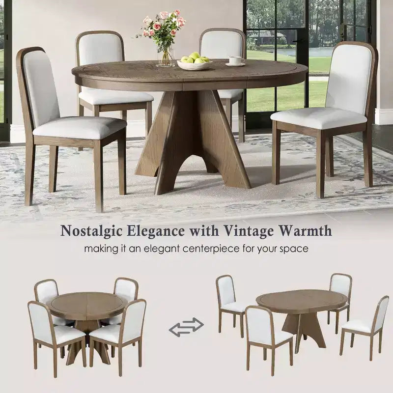GDFStudio Oliver Vintage Extendable Dining Table Set for 4-6 with 42-58 Farmhouse Table and Upholstered Chairs