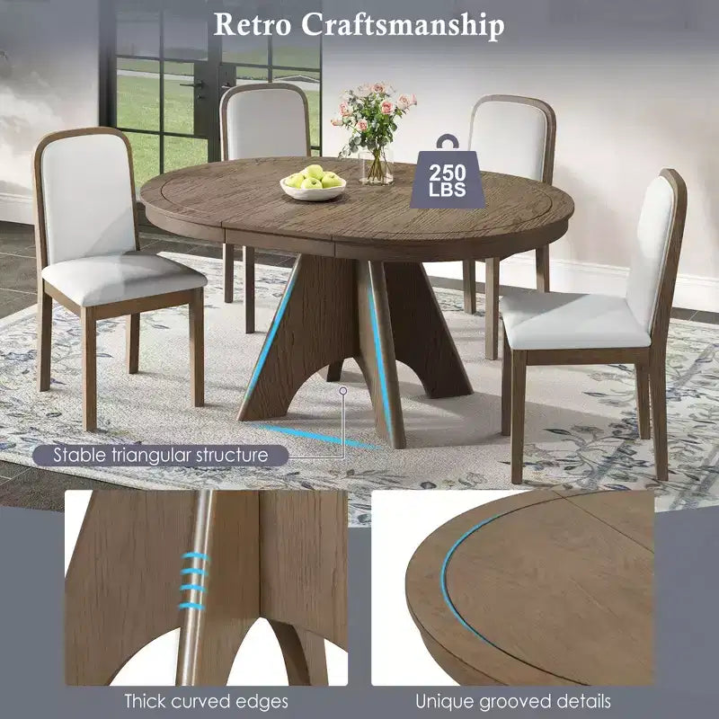 GDFStudio Oliver Vintage Extendable Dining Table Set for 4-6 with 42-58 Farmhouse Table and Upholstered Chairs