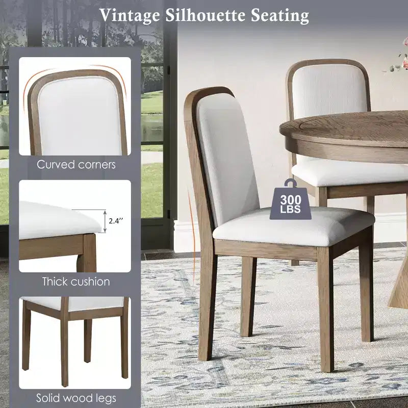 GDFStudio Oliver Vintage Extendable Dining Table Set for 4-6 with 42-58 Farmhouse Table and Upholstered Chairs