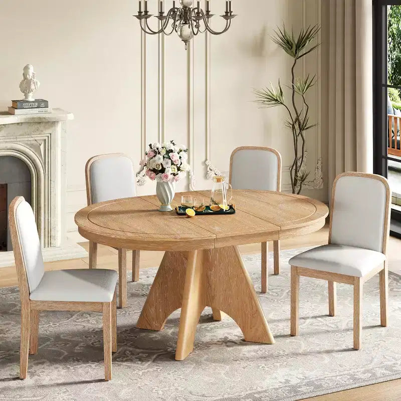 GDFStudio Oliver Vintage Extendable Dining Table Set for 4-6 with 42-58 Farmhouse Table and Upholstered Chairs