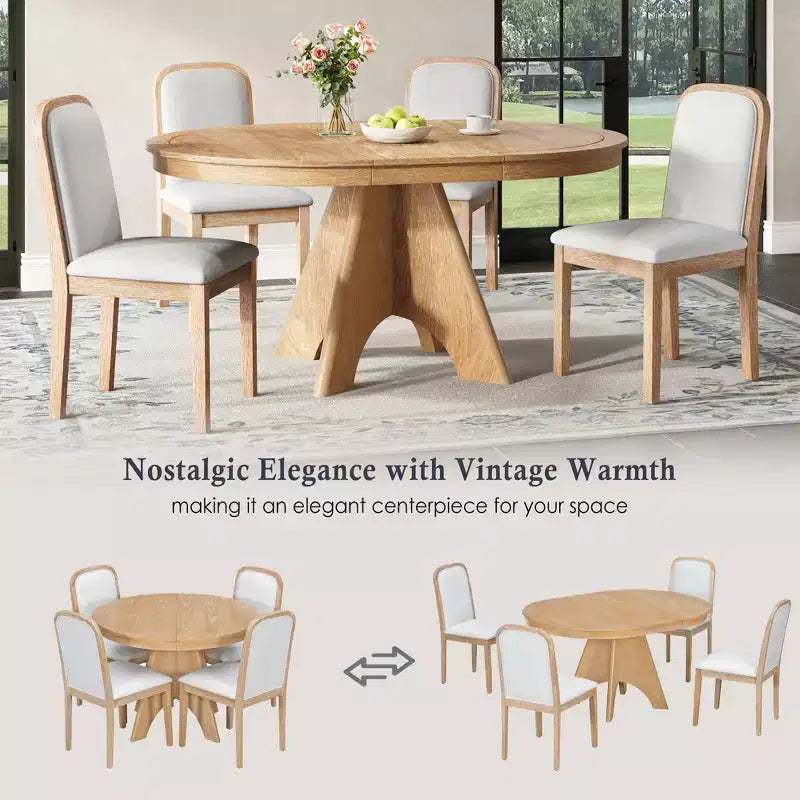 GDFStudio Oliver Vintage Extendable Dining Table Set for 4-6 with 42-58 Farmhouse Table and Upholstered Chairs