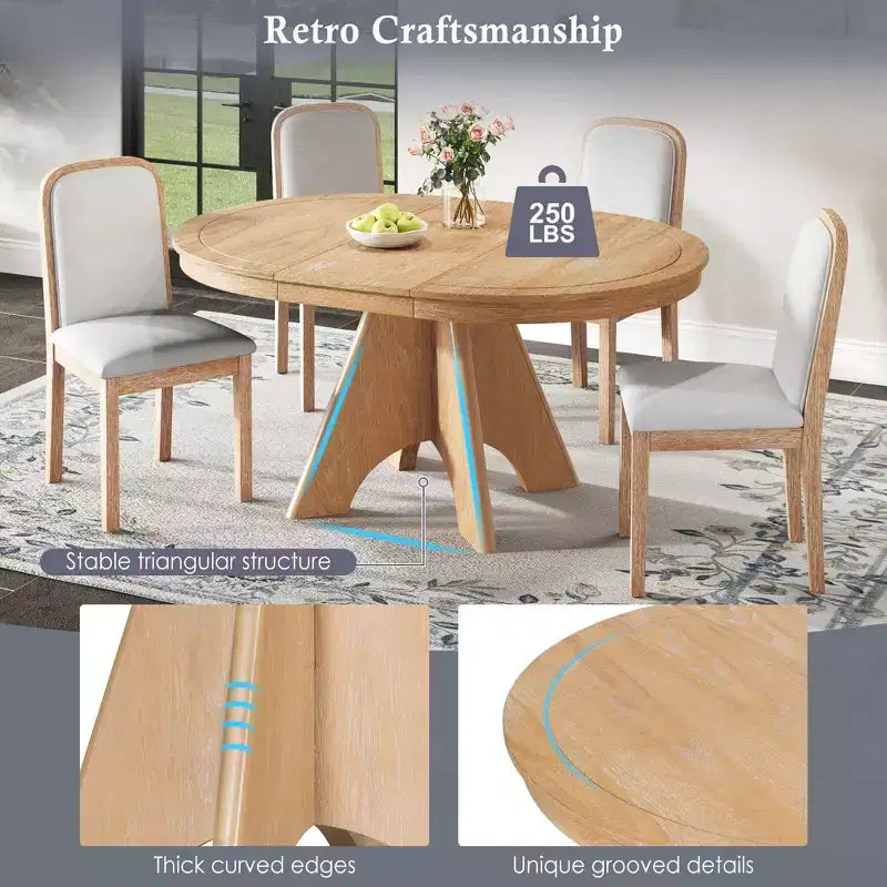 GDFStudio Oliver Vintage Extendable Dining Table Set for 4-6 with 42-58 Farmhouse Table and Upholstered Chairs