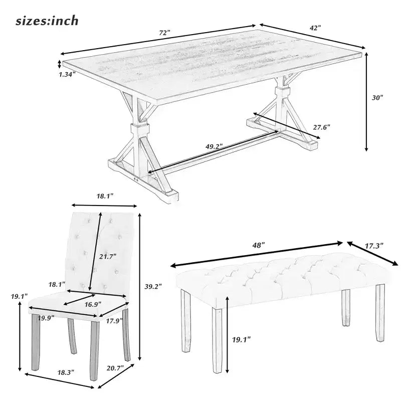 GDFStudio Oliver Vintage Extendable Dining Table Set for 4-6 with 42-58 Farmhouse Table and Upholstered Chairs