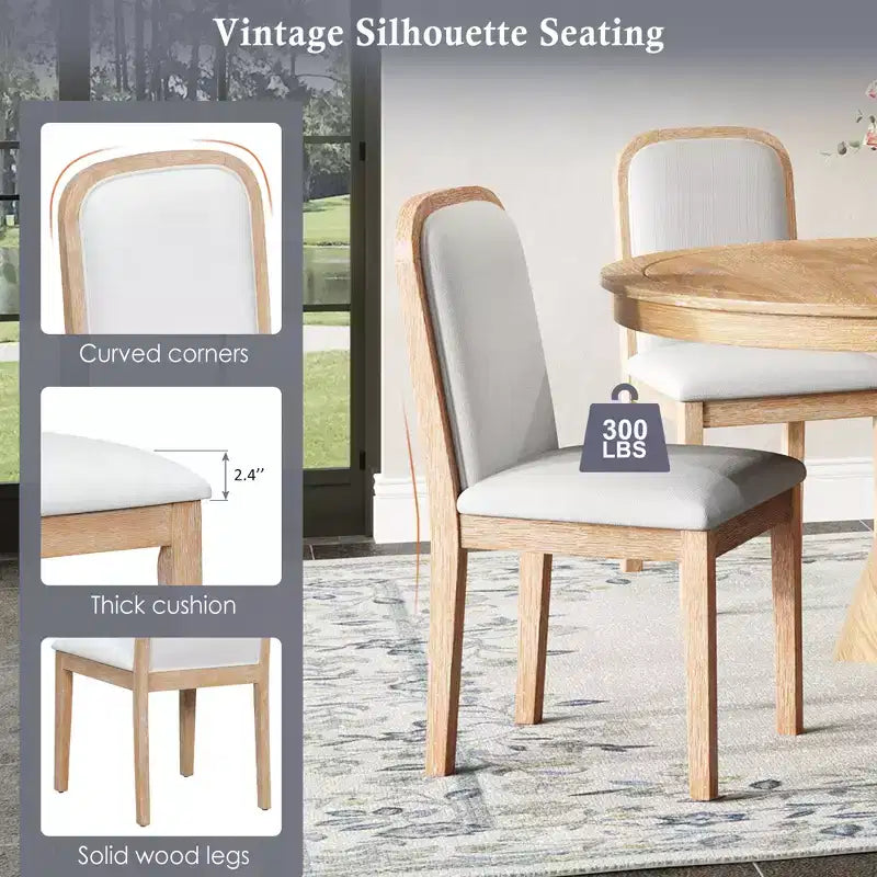 GDFStudio Oliver Vintage Extendable Dining Table Set for 4-6 with 42-58 Farmhouse Table and Upholstered Chairs