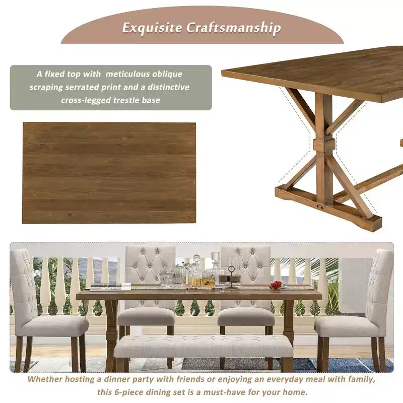 GDFStudio Oliver Vintage Extendable Dining Table Set for 4-6 with 42-58 Farmhouse Table and Upholstered Chairs