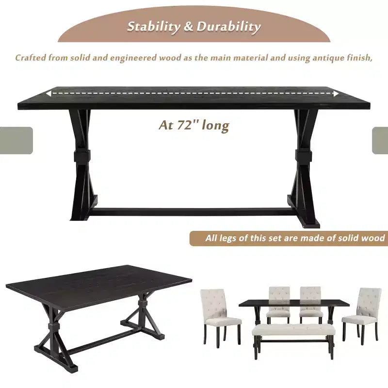 GDFStudio Oliver Vintage Extendable Dining Table Set for 4-6 with 42-58 Farmhouse Table and Upholstered Chairs