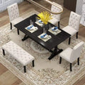 GDFStudio Oliver Vintage Extendable Dining Table Set for 4-6 with 42-58 Farmhouse Table and Upholstered Chairs