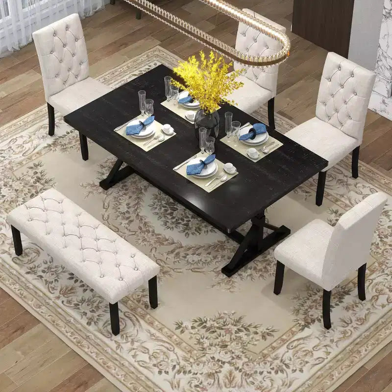 GDFStudio Oliver Vintage Extendable Dining Table Set for 4-6 with 42-58 Farmhouse Table and Upholstered Chairs