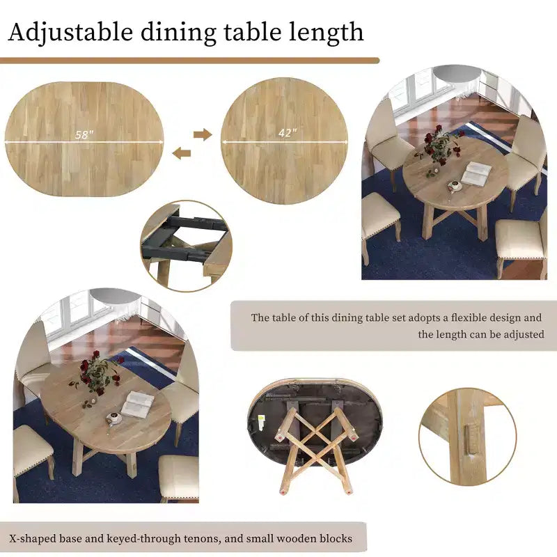 GDFStudio Dana 5 Piece Dining Table Set with Round Extendable Table and Upholstered Chairs