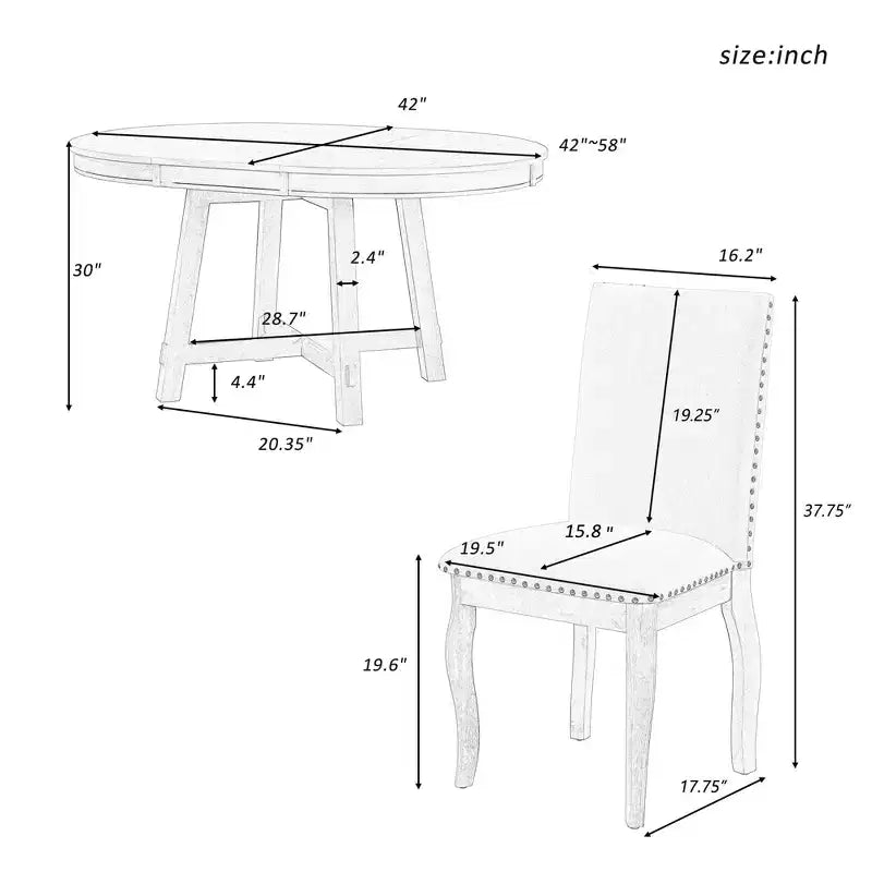 GDFStudio Dana 5 Piece Dining Table Set with Round Extendable Table and Upholstered Chairs