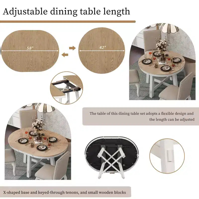 GDFStudio Dana 5 Piece Dining Table Set with Round Extendable Table and Upholstered Chairs