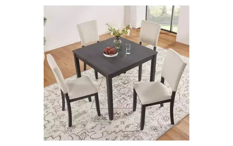 GDFStudio Amelia Farmhouse 5 Piece Square Dining Table with 4 Upholstered Chairs