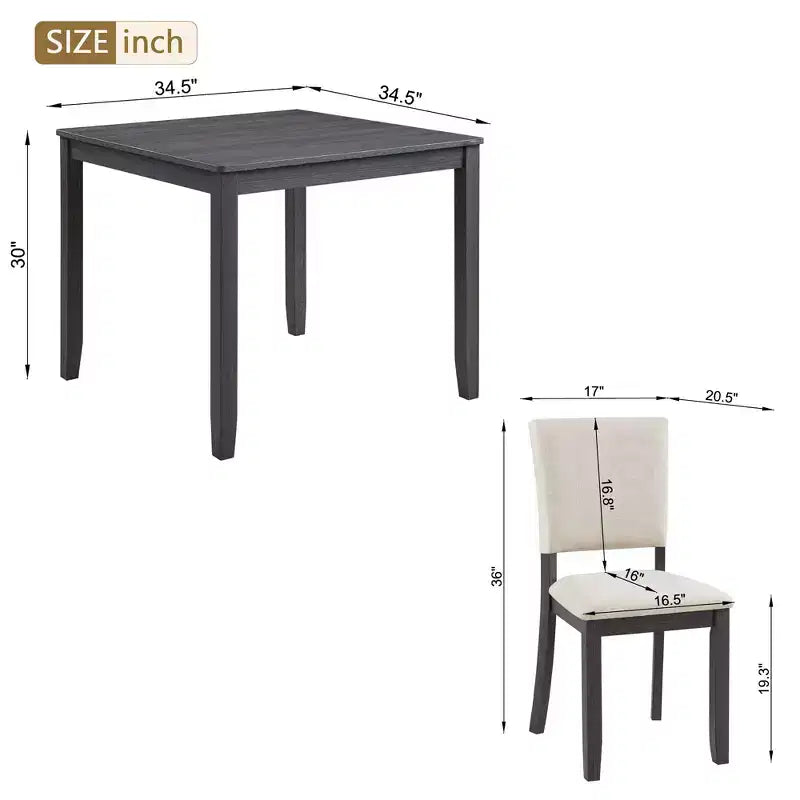 GDFStudio Amelia Farmhouse 5 Piece Square Dining Table with 4 Upholstered Chairs
