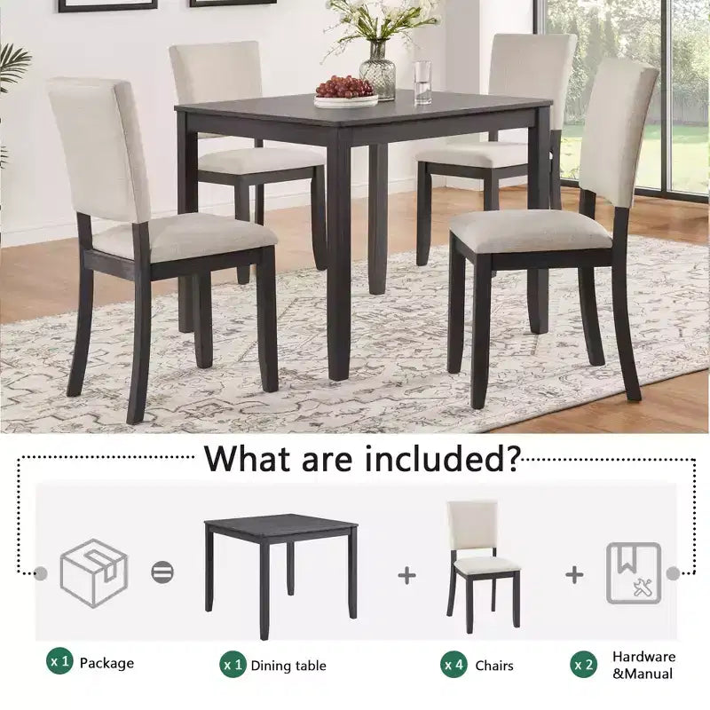 GDFStudio Amelia Farmhouse 5 Piece Square Dining Table with 4 Upholstered Chairs