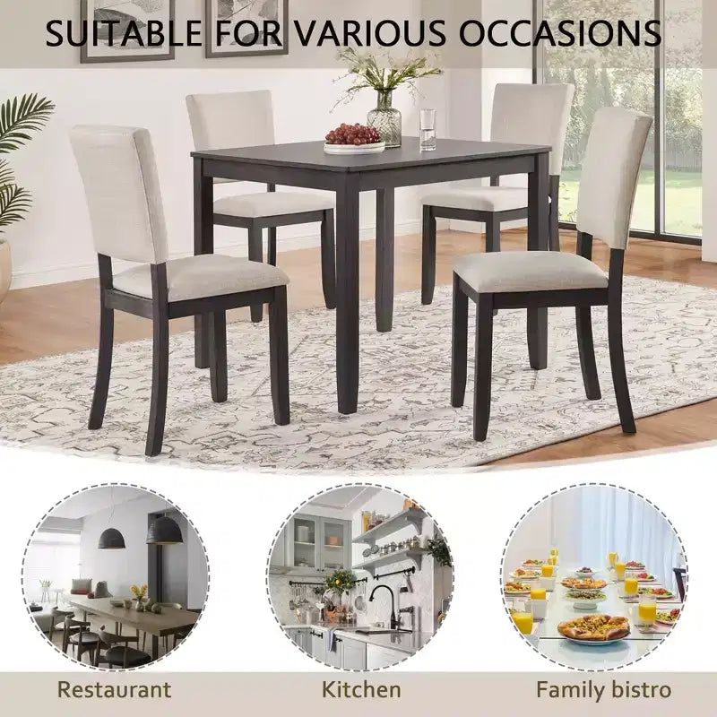 GDFStudio Amelia Farmhouse 5 Piece Square Dining Table with 4 Upholstered Chairs
