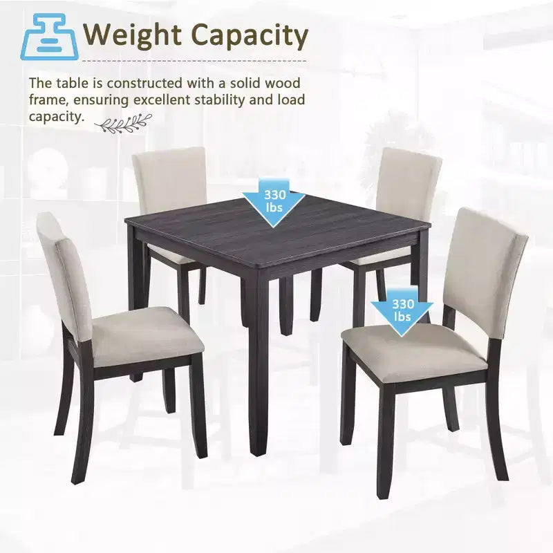GDFStudio Amelia Farmhouse 5 Piece Square Dining Table with 4 Upholstered Chairs
