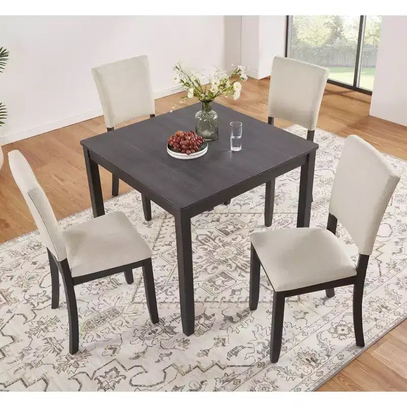 GDFStudio Amelia Farmhouse 5 Piece Square Dining Table with 4 Upholstered Chairs