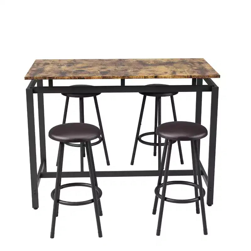 Homy Casa 5-Piece Industrial Bar Table and Stools Set, Rustic Brown and Black  Modern Counter-Height Dining Set