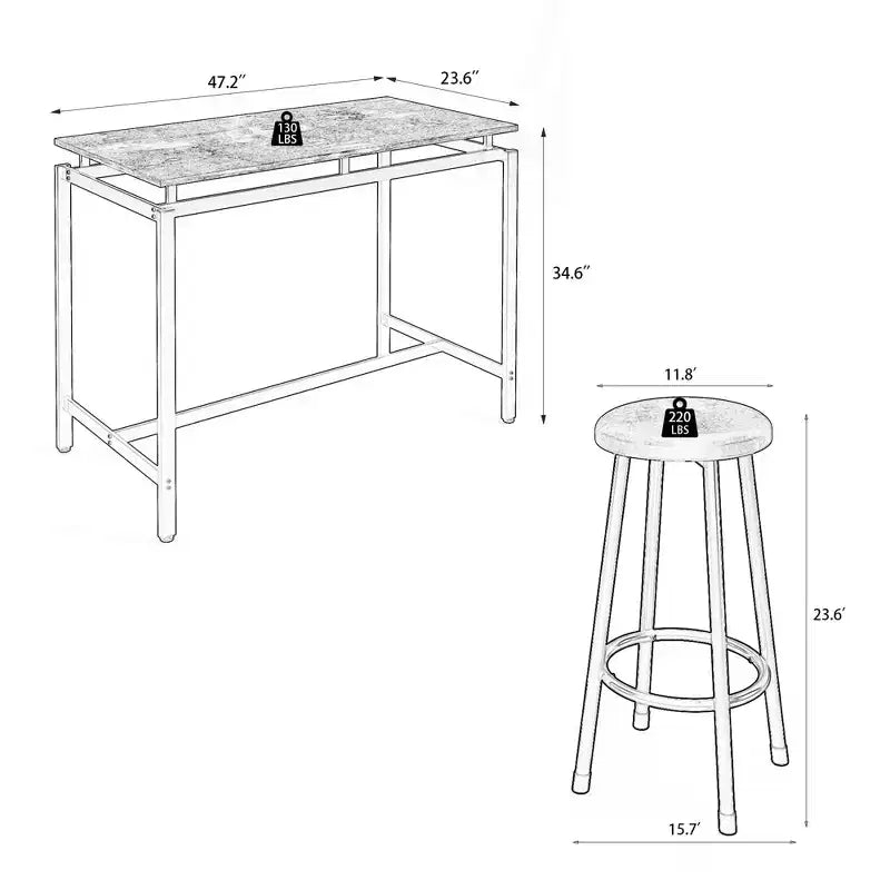Homy Casa 5-Piece Industrial Bar Table and Stools Set, Rustic Brown and Black  Modern Counter-Height Dining Set