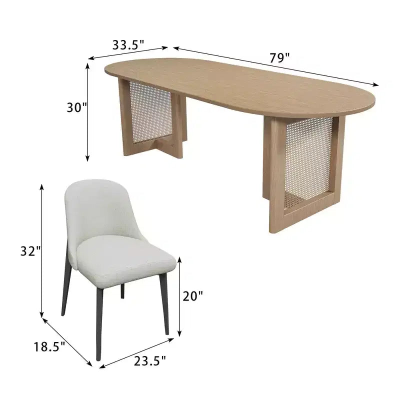 79 inch Vine Woven Oval Walnut Colored Dining Table with 8 Dining chairs Suitable for Dining Room and Living Room