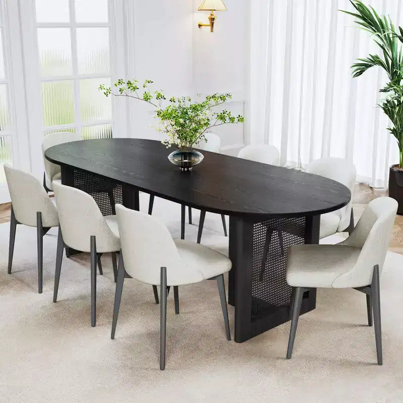 79 inch Vine Woven Oval Walnut Colored Dining Table with 8 Dining chairs Suitable for Dining Room and Living Room