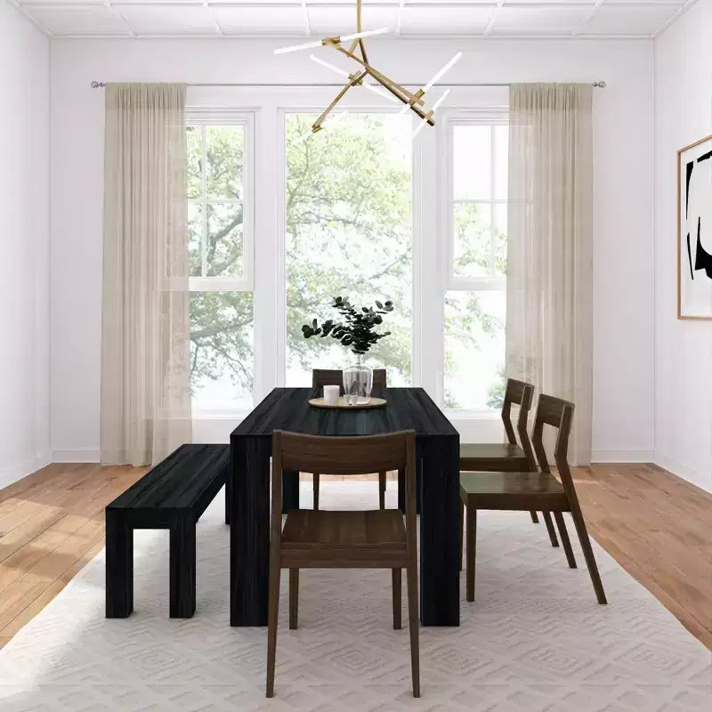 72 Modern Solid Wood Dining Table Set with Bench + 4 Chairs