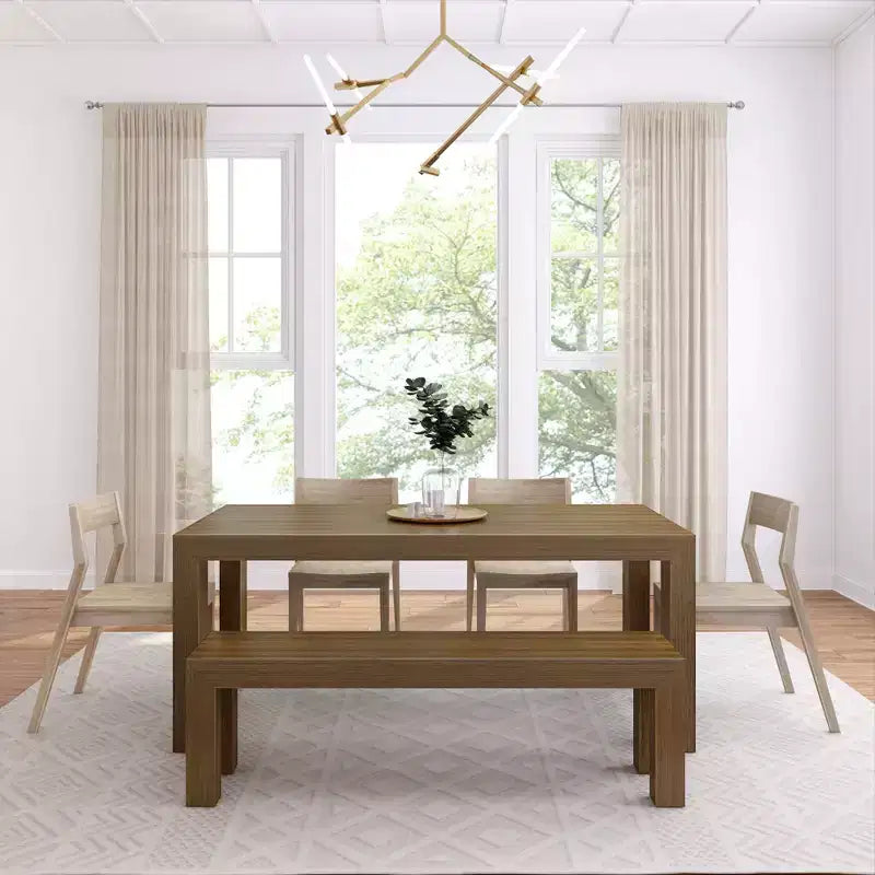 72 Modern Solid Wood Dining Table Set with Bench + 4 Chairs