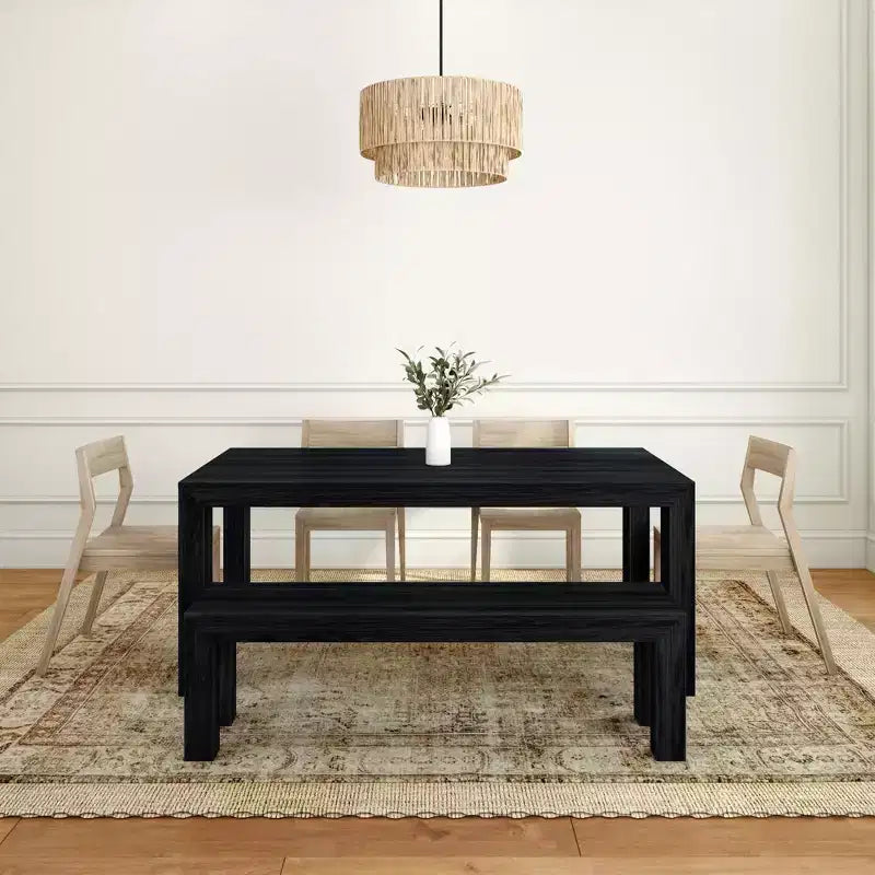 72 Modern Solid Wood Dining Table Set with Bench + 4 Chairs