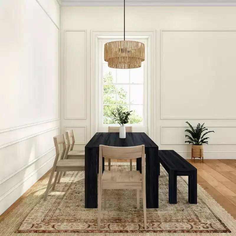 72 Modern Solid Wood Dining Table Set with Bench + 4 Chairs