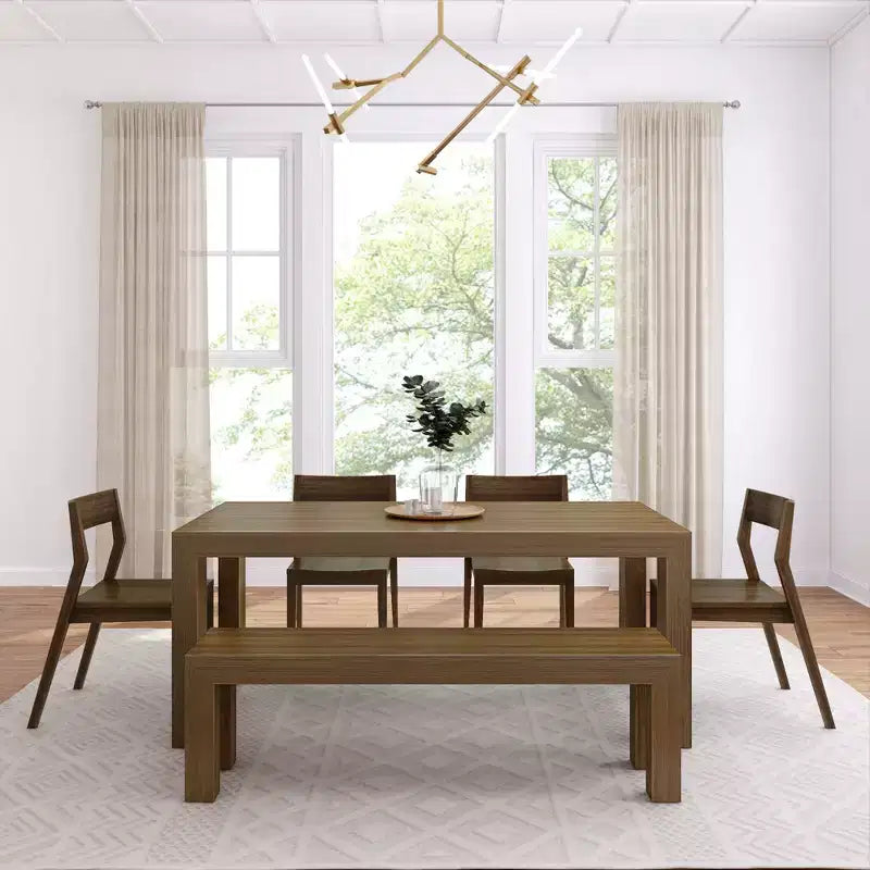 72 Modern Solid Wood Dining Table Set with Bench + 4 Chairs