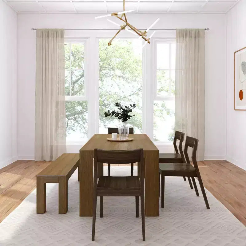 72 Modern Solid Wood Dining Table Set with Bench + 4 Chairs