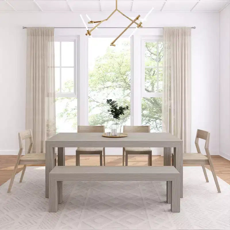 72 Modern Solid Wood Dining Table Set with Bench + 4 Chairs