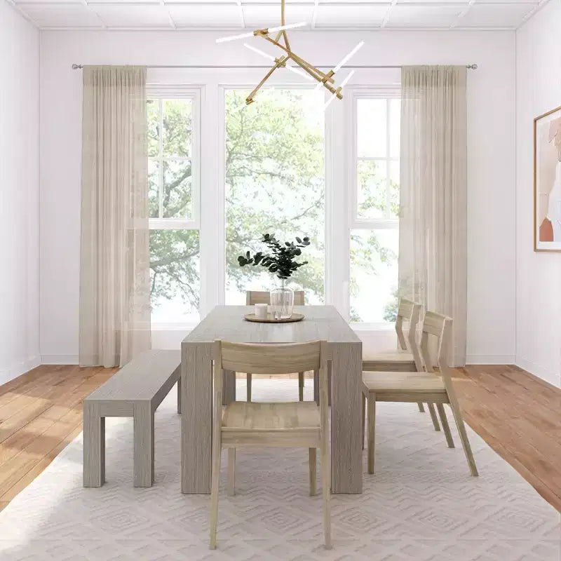 72 Modern Solid Wood Dining Table Set with Bench + 4 Chairs
