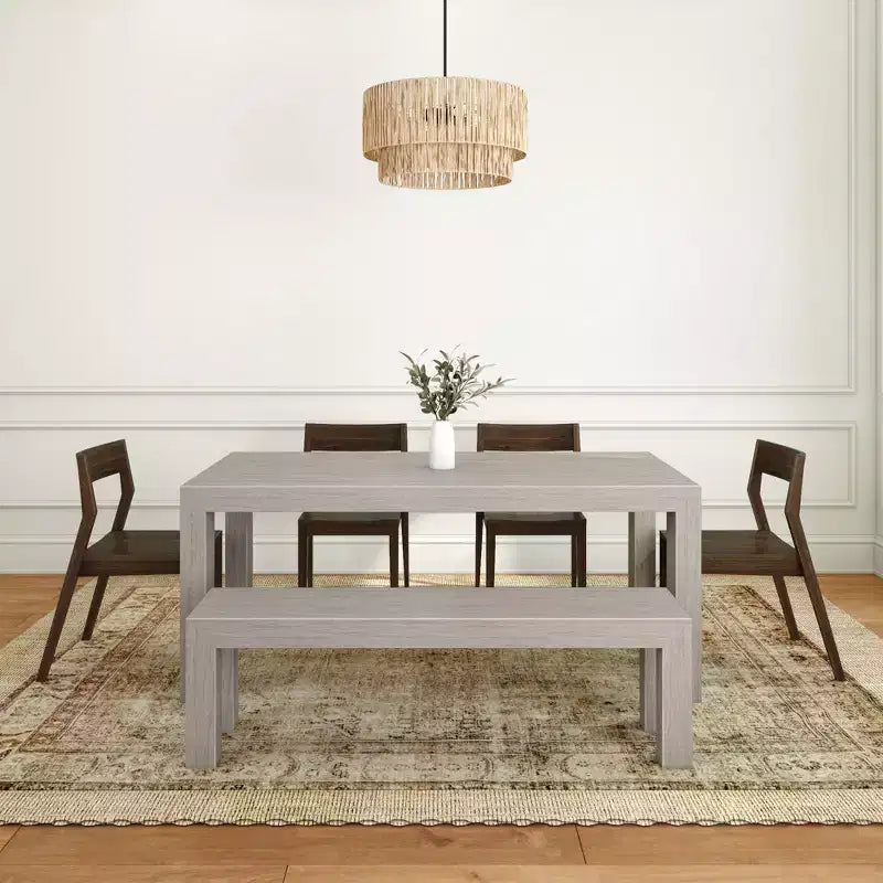 72 Modern Solid Wood Dining Table Set with Bench + 4 Chairs