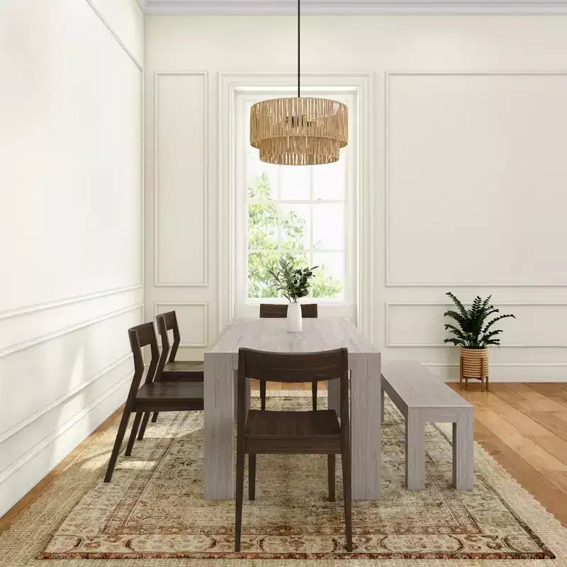 72 Modern Solid Wood Dining Table Set with Bench + 4 Chairs