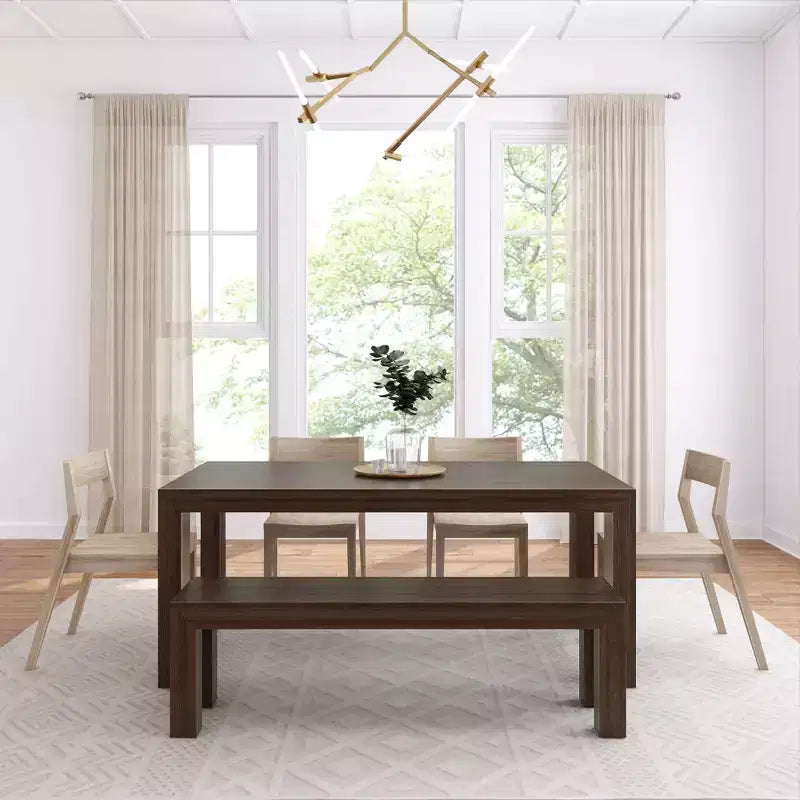 72 Modern Solid Wood Dining Table Set with Bench + 4 Chairs