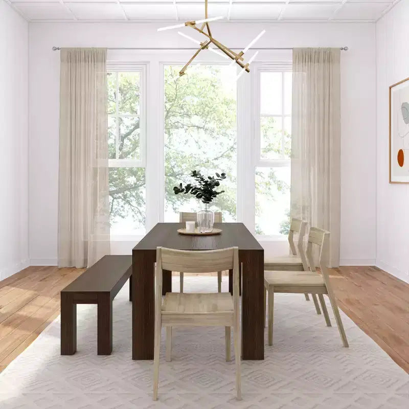 72 Modern Solid Wood Dining Table Set with Bench + 4 Chairs