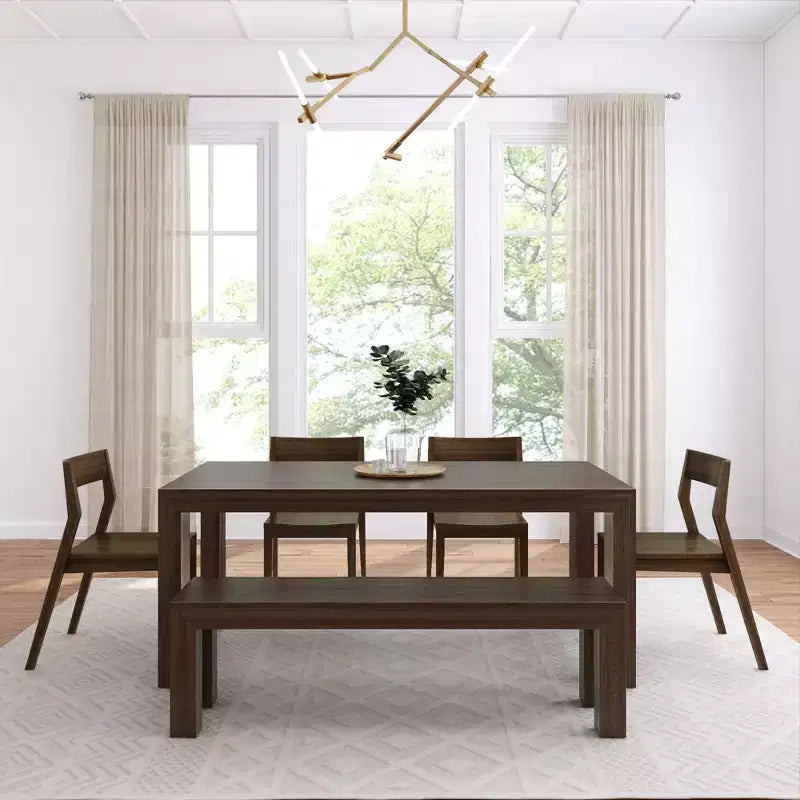 72 Modern Solid Wood Dining Table Set with Bench + 4 Chairs