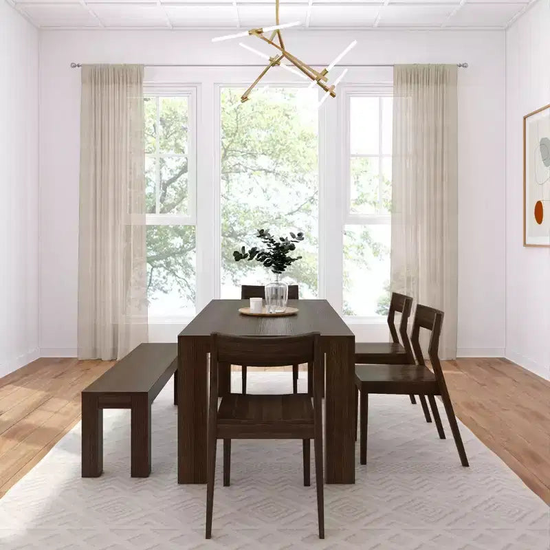 72 Modern Solid Wood Dining Table Set with Bench + 4 Chairs
