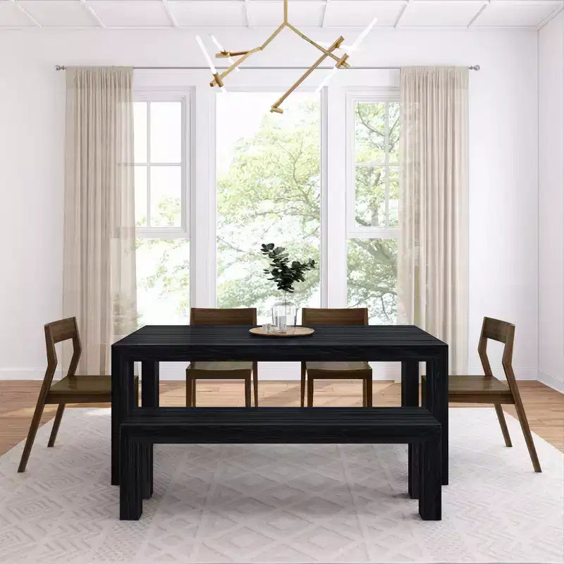 72 Modern Solid Wood Dining Table Set with Bench + 4 Chairs