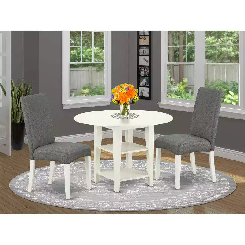 Urban Oasis 3Pc Dining Set - 20x42 Table & 2 Parsons Chairs - Linen White Legs - Gray Fabric