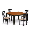 HomeStock 5-Piece Square Black and Cherry Finish Solid Wood Top Dining Table with 4 Chairs