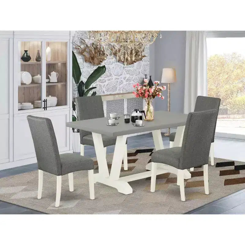 5-Piece Rectangle Natural Oak Finish Solid Wood Top Dining table with 4 Chairs with