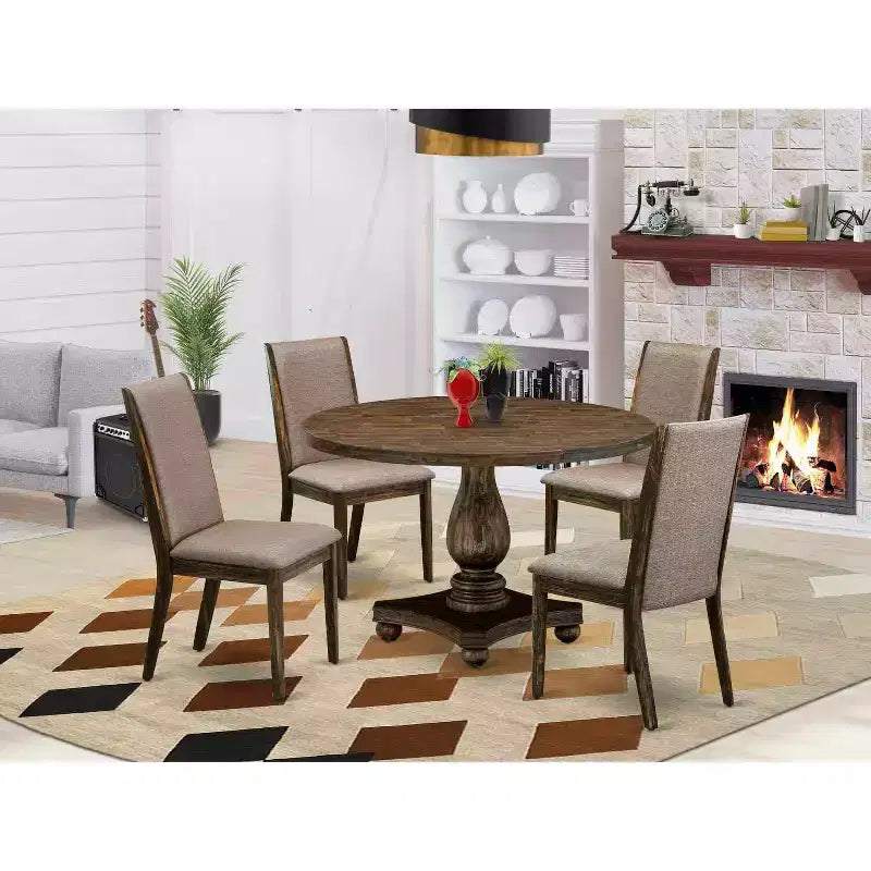 HomeStock 5-Piece Distressed Jacobean Finish Solid Wood Top Dining table with 4 Chairs