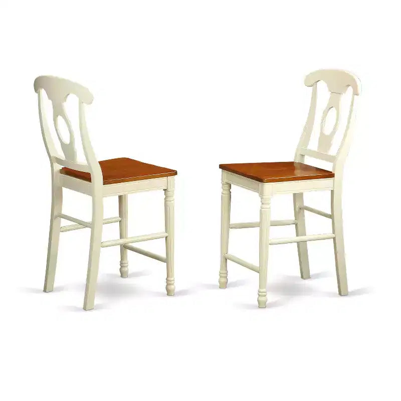 HomeStock 3-Piece Round Buttermilk and Cherry Finish Solid Wood Top Dining Table with 2 Chairs